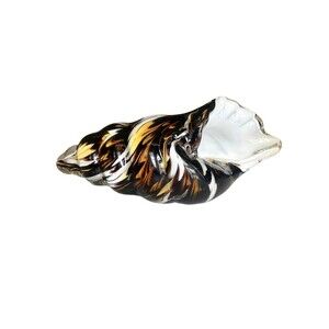Hand Blown Cased Art Glass Seashell Conch Sculpture White Brown Gold 7”